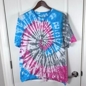 NEW Hand Tie Dye Spiral 100% Cotton T-Shirt Unisex Size XL Pink Turquoise Gray